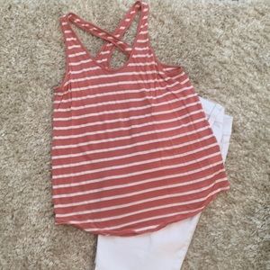 Pink and white striped crossover tank top